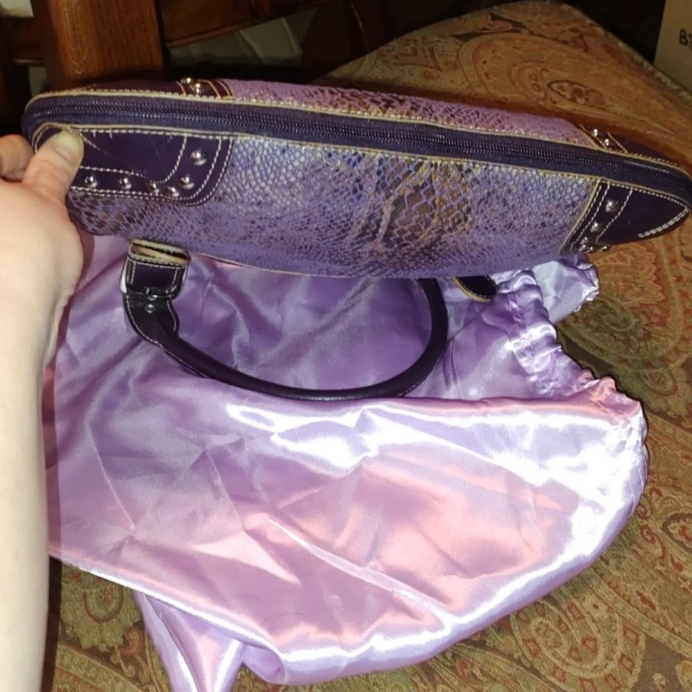 Sharif Studio Purple Snakeskin studded w/leopard print Shoulderbag. $279 Retail. - Picture 4 of 12